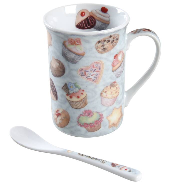 Cupcakes & Cookies Mug & Ceramic Teaspoon Set