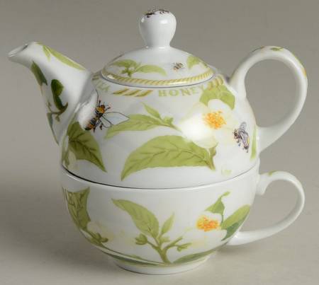 Tea Plant & Honey Bee Individual Teapot & Lid with Cup