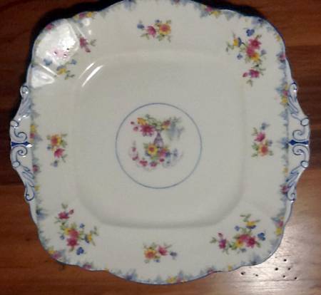 Haddon Hall (Blue Trim) Square Handled Cake Plate