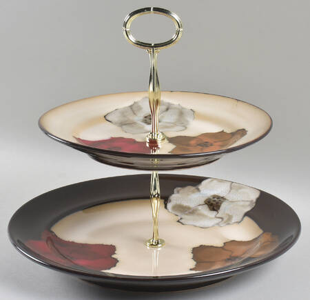 Painted Poppies 6 5/8"-10"  2 Tiered Serving Tray (Dp, Sp) HC