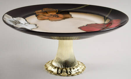 Painted Poppies Cake Stand with 4"-5" Metal Pedestal  Hc