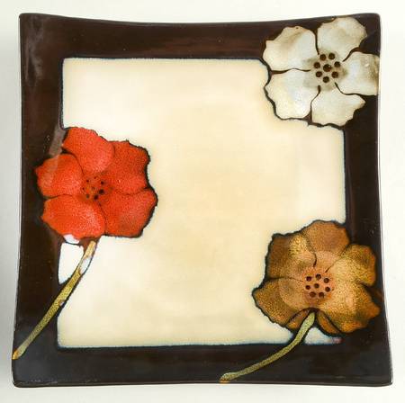 Painted Poppies 9" Square Buffet Plate