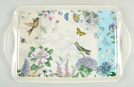 Botanic Hummingbird 19" Rectangular Handled Serving Melamine Tray