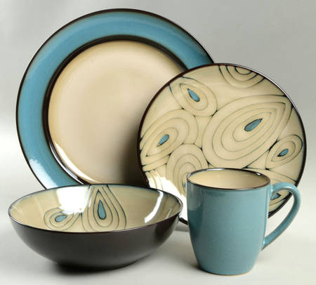 Teal Reactive (Teal Peacock) 4 Piece Place Setting