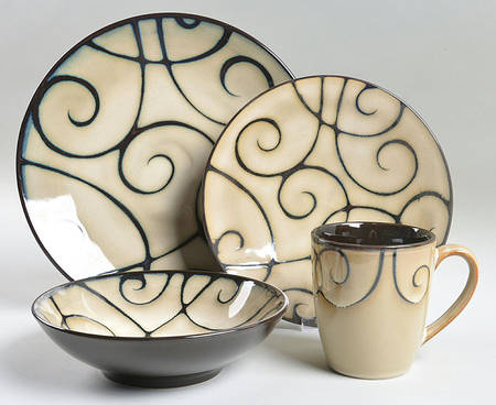 Black Scroll 4 Piece Place Setting