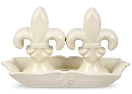 Fleur de Lys Cream (3 Pc) Salt & Pepper Tray Set