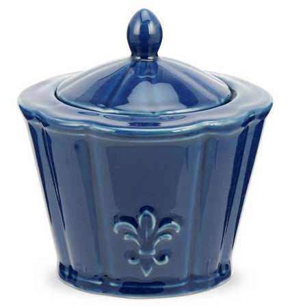 Fleur de Lys Blue Sugar Bowl & Lid
