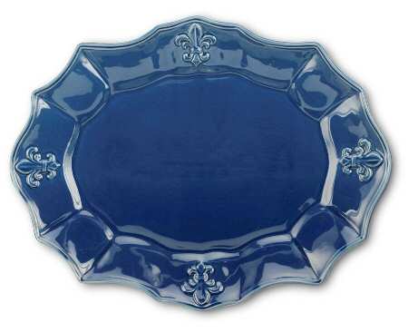 Fleur de Lys Blue 14" Oval Serving Platter