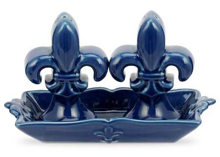 Fleur de Lys Blue (3 Pc) Salt & Pepper Tray Set