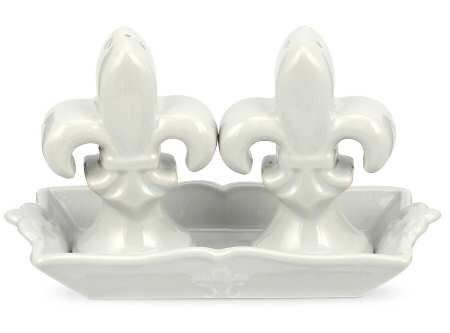 Fleur de Lys Grey (3 Pc) Salt & Pepper Tray Set
