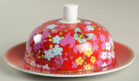 Floral Red Pink Round Covered Butter
