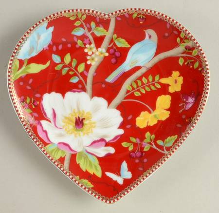 Floral Red Pink Heart Shape Dessert/Pie Plate