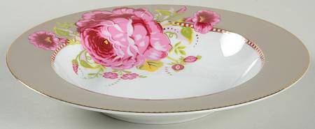 Floral Khaki Rim Soup Bowl