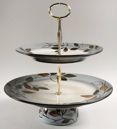 Rustic Leaves 11 1/4"  2 Tier Footed Serving Tray (DP,SP,FR) HC