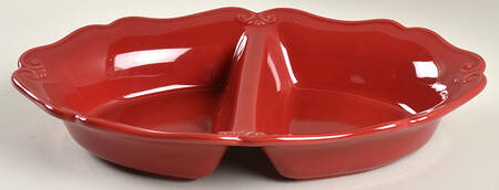 Pavillion Berry Red 13" Oval Divided Vegetable Bowl