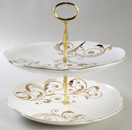 Elegant Scroll 6 5/8"-10"  2 Tiered Serving Tray (Dp, Sp) HC