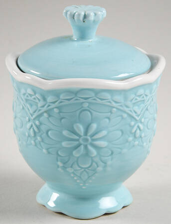Lacy Aqua Blue Sugar Bowl & Lid