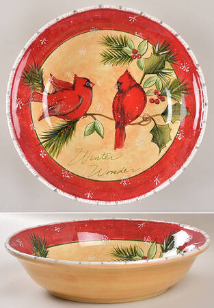 Holly Birds 13" Round Serving Bowl