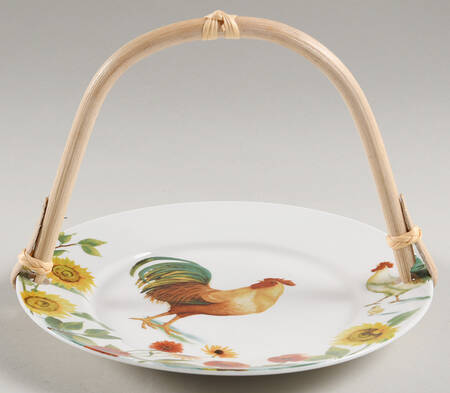 Rooster Meadow 5 3/8"-5 5/8" Bamboo Handled Serving Plate  HC