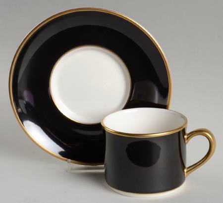 ColorBurst Black (Gold Trim, Ivory) Flat Cup & Saucer Set