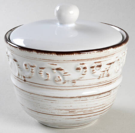 Trellis White Sugar Bowl & Lid by Pfaltzgraff