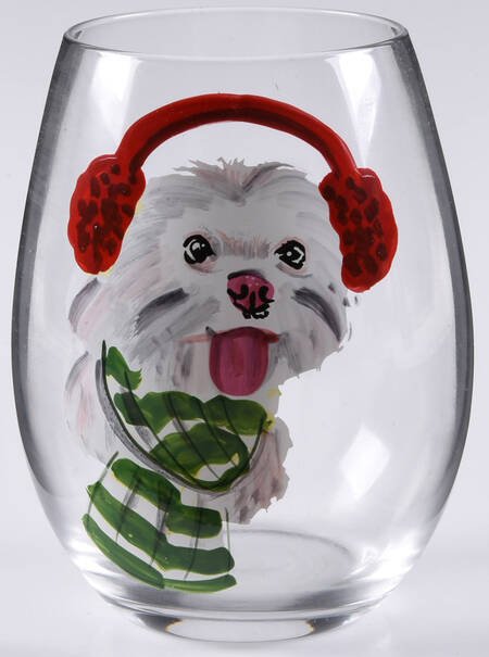 Christmas Puppies Glassware Flat Wine Tumbler