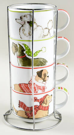 Park Avenue Puppies Stackable Mug - Set of 4 & Metal Holder