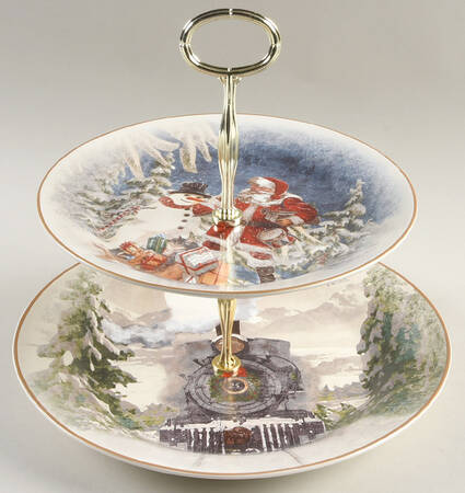 Nostalgic Santa (Nostalgic Christmas) 6 5/8"-10"  2 Tiered Serving Tray (Dp, Sp) HC
