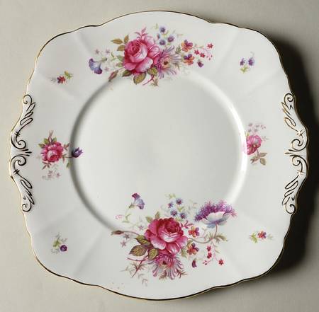 Rosealee (Gold Trim) Handled Cake Plate