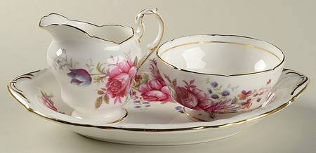 Rosealee (Gold Trim) Mini Creamer & Open Sugar with Tray
