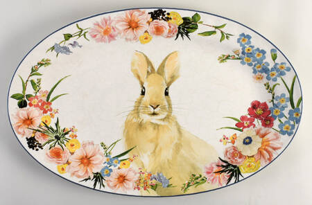 Floral Bunny 19" Oval Serving Platter