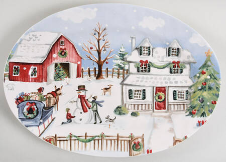 Christmas Village 14" Oval Serving Platter