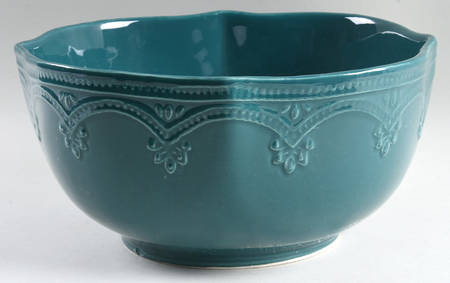 Farmhouse Lace Ocean Teal 10" Round Serving Bowl