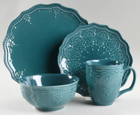 Farmhouse Lace Ocean Teal 4 Piece Place Setting