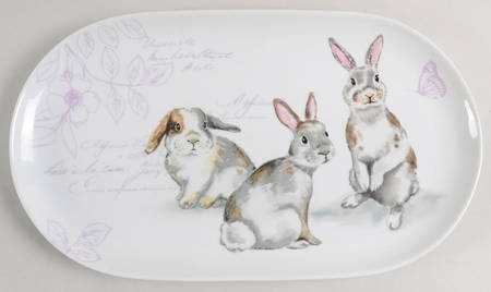 Elegant Gray Bunnies 14" Oval Serving Platter