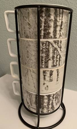 Snow Forest Stackable Mug - Set of 4 & Metal Holder