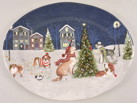 Park Avenue Puppies Christmas Tre 16" Oval Serving Platter