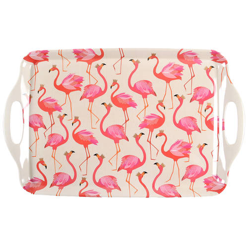 Flamingo 19" Rectangular Handled Serving Melamine Tray