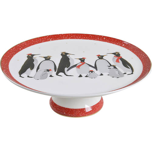 Red Penguins 10" Diameter Pedestal Cake Stand