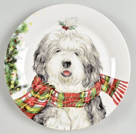 Christmas Sheepdog with Scarf Salad Plate