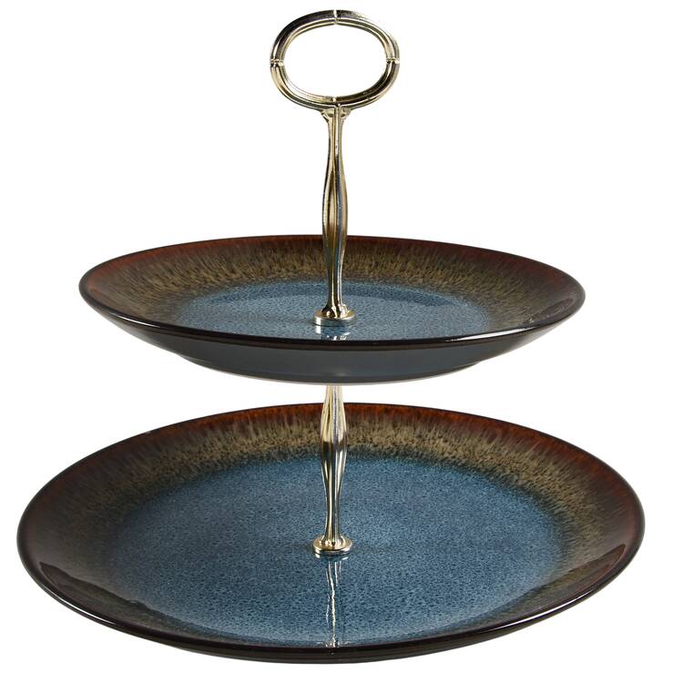 Monroe Blue 6 5/8"-10"  2 Tiered Serving Tray (Dp, Sp) HC