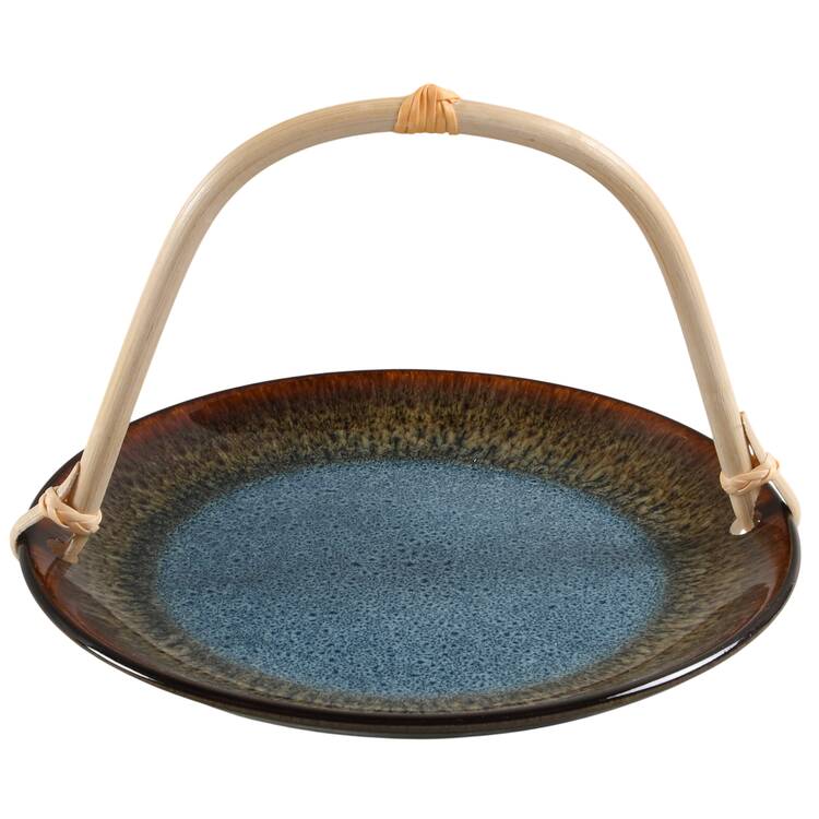 Monroe Blue 5 3/8"-5 5/8" Bamboo Handled Serving Plate  HC