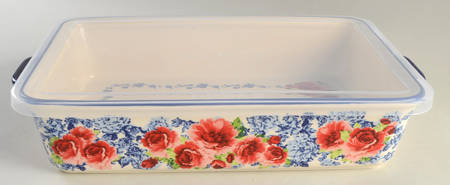 Heritage Floral 13" Rectangular Baker w/Plastic Lid