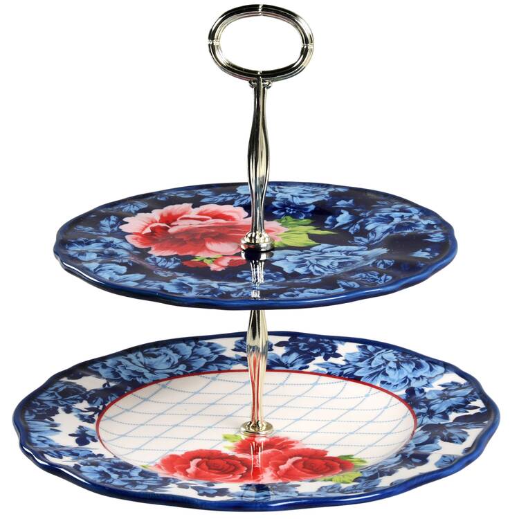 Heritage Floral 6 5/8"-10"  2 Tiered Serving Tray (Dp, Sp) HC