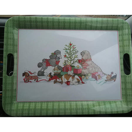 Park Avenue Puppies Christmas Morning 19" Rectangular Handled Serving Melamine Tray