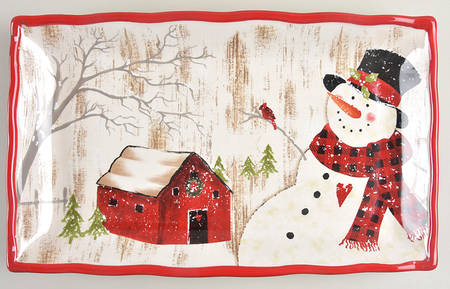 Country Snowman 15" Rectangular Tray