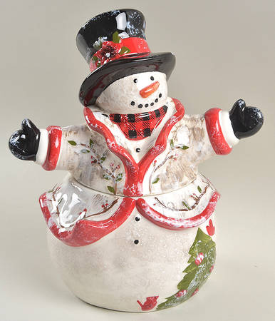 Country Snowman Figural Cookie Jar & Lid