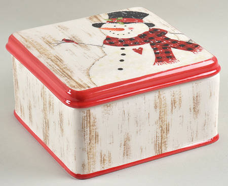 Country Snowman Square Box & Lid