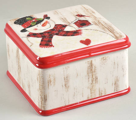 Country Snowman Square Box & Lid