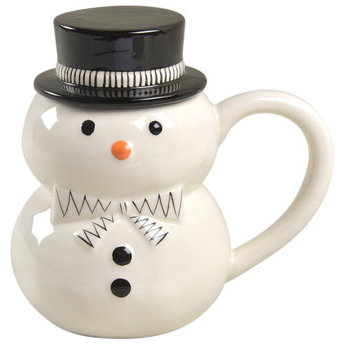Black and White Snowman Mug & Lid